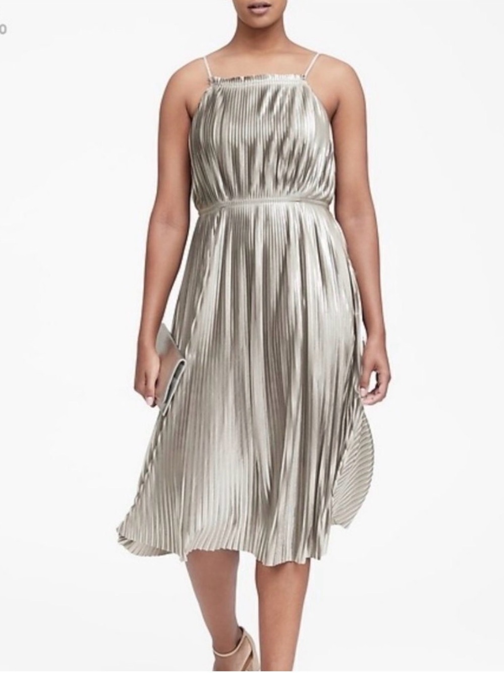 BANANA REPUBLIC SILVER PLEATED DRESS SZ 8 TALL